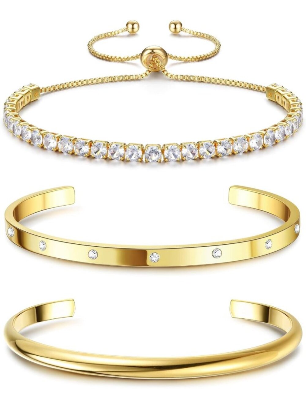 Trendy 14K Gold Bangle & Cuff Bracelets Set for Women - Elegant Tennis Style